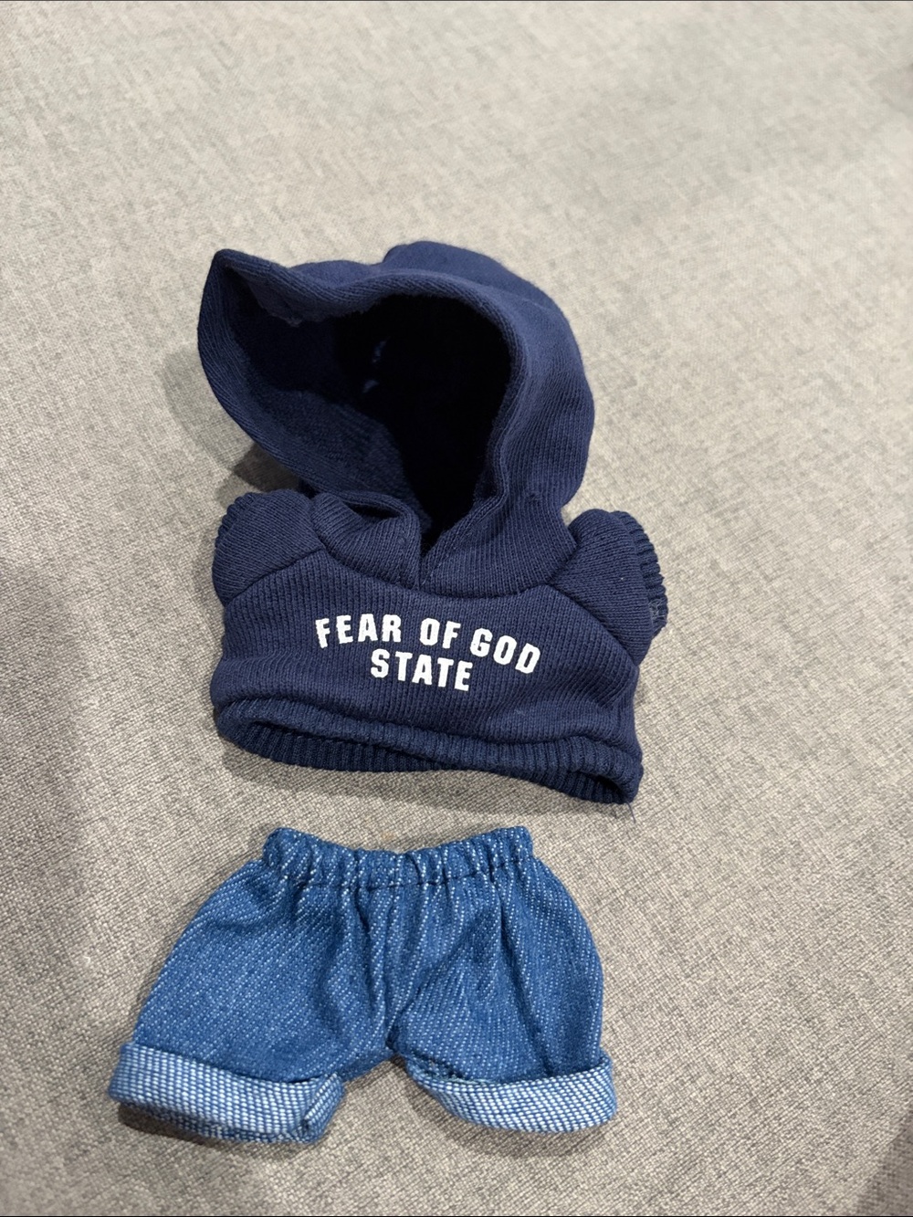 Labubu or XS Doll Fear of God Navy Hoodie with Shorts